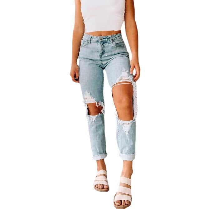 Wide-leg Straight-leg Ripped Jeans