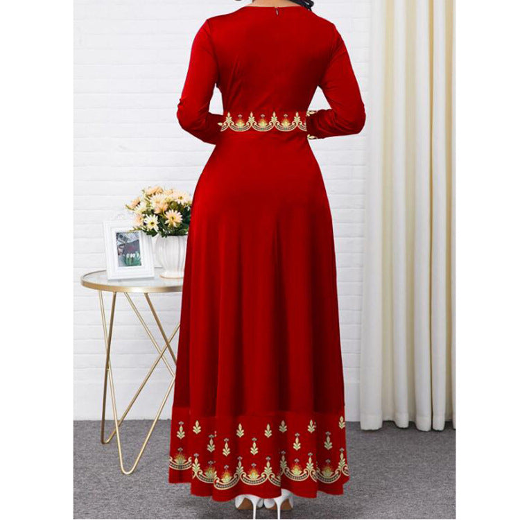 Women's High-waisted Big Hem Long Dress Spring And Autumn Long-sleeved