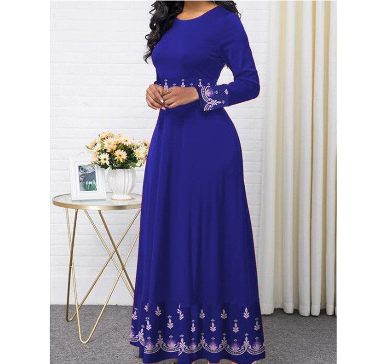 Women's High-waisted Big Hem Long Dress Spring And Autumn Long-sleeved