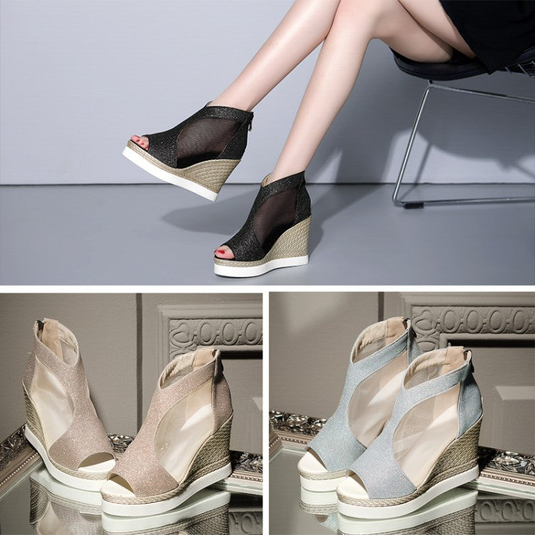 Wedge Platform Shoes, Mesh Shoes, High-heeled Fish Mouth Shoes, Versatile Roman Shoes