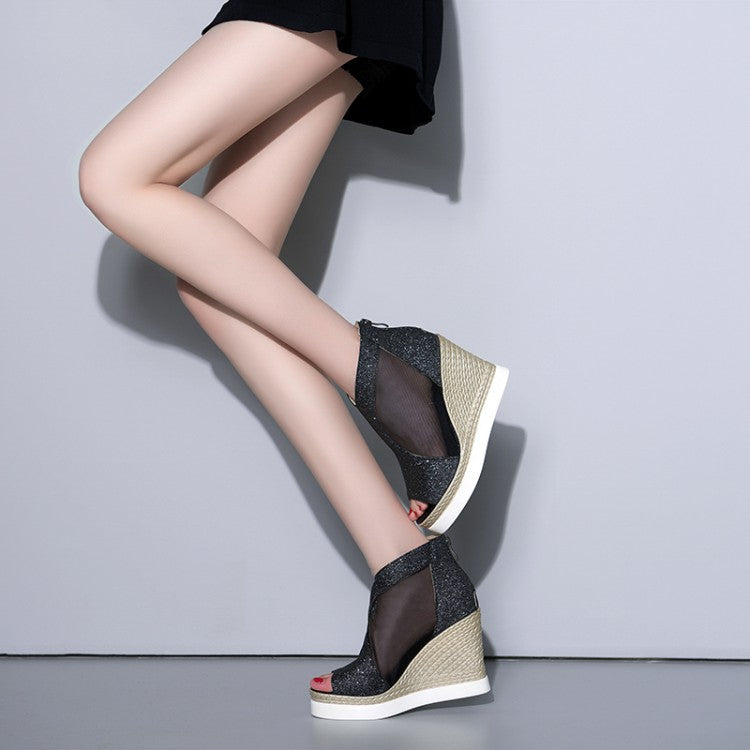 Wedge Platform Shoes, Mesh Shoes, High-heeled Fish Mouth Shoes, Versatile Roman Shoes