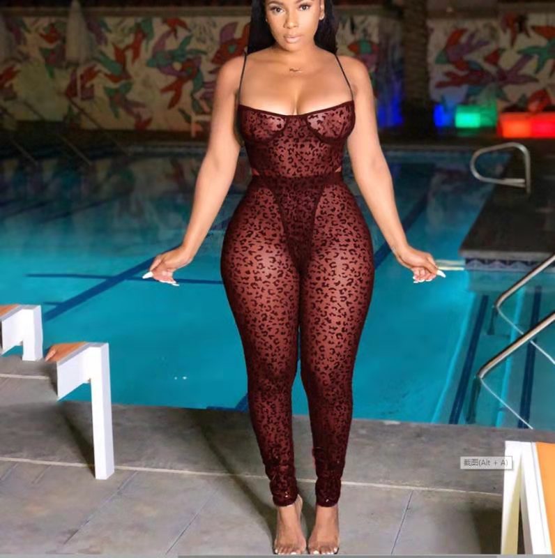 Women's Mesh See-through Sexy Jumpsuit 2-piece Set