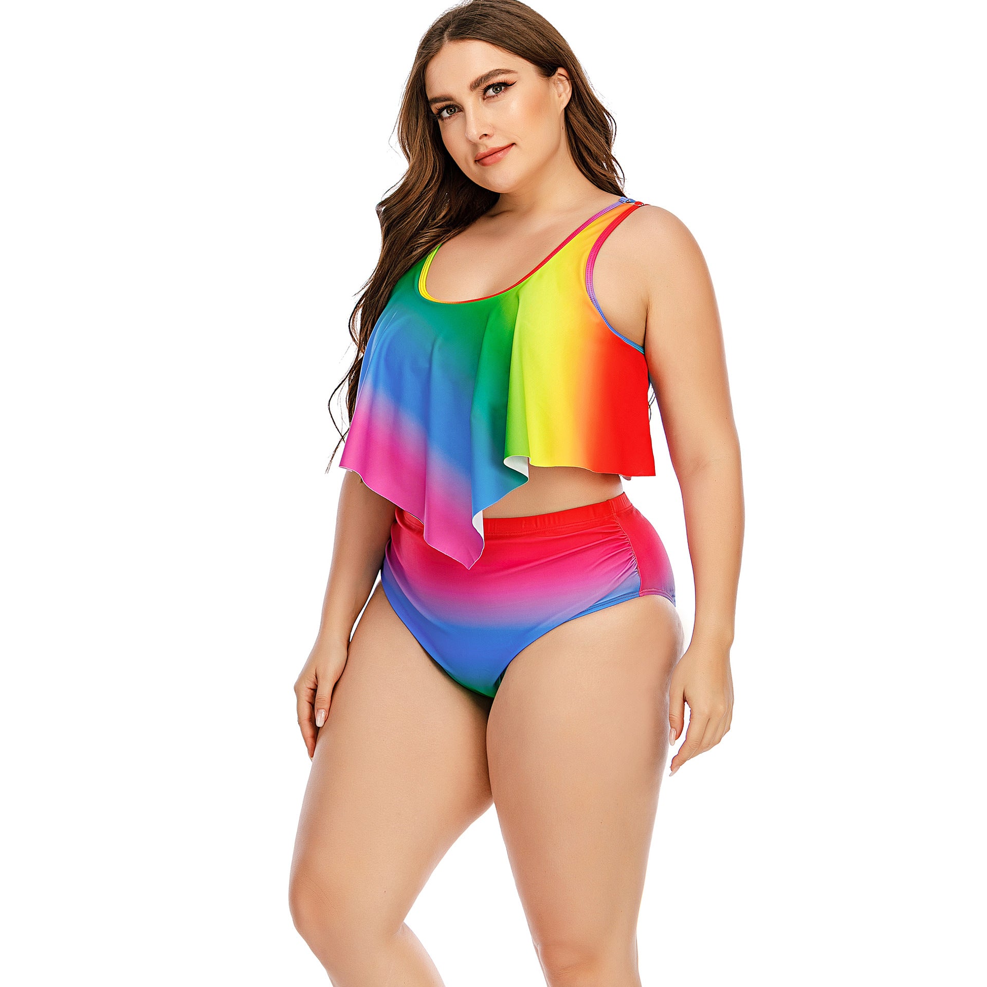 Plus Size Women's Split Rainbow Swimsuit