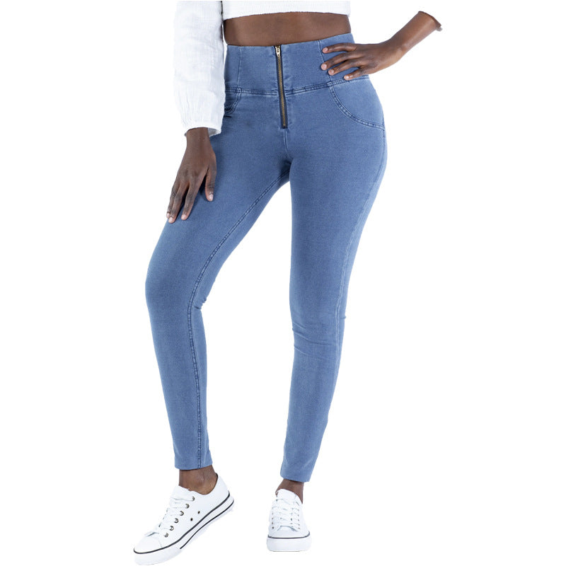 Sports Peach Pants Women's High Waist Zipper Denim Hips Fitness Pants