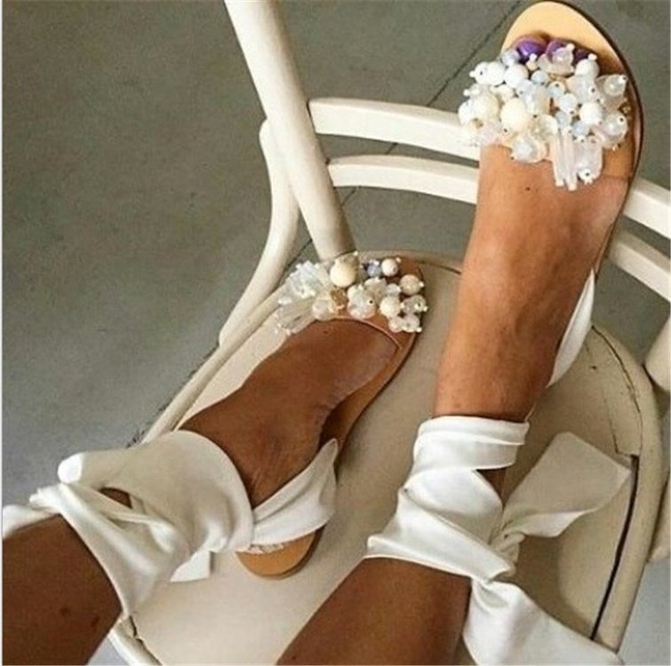 Zapatos de mujer Sandalias Zapatos de mujer con cuentas de perlas étnicas