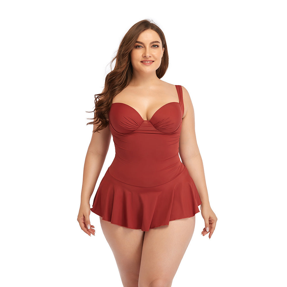 One-piece Plus Size Swimsuit Skirt Solid Color Skin-friendly Fabric Swimsuit