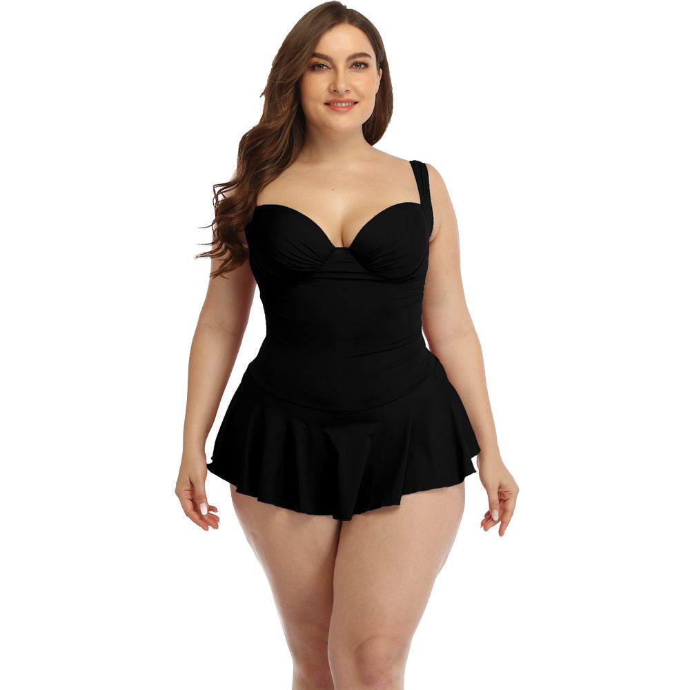 One-piece Plus Size Swimsuit Skirt Solid Color Skin-friendly Fabric Swimsuit