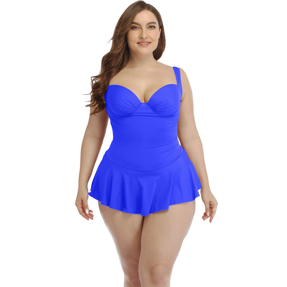 One-piece Plus Size Swimsuit Skirt Solid Color Skin-friendly Fabric Swimsuit