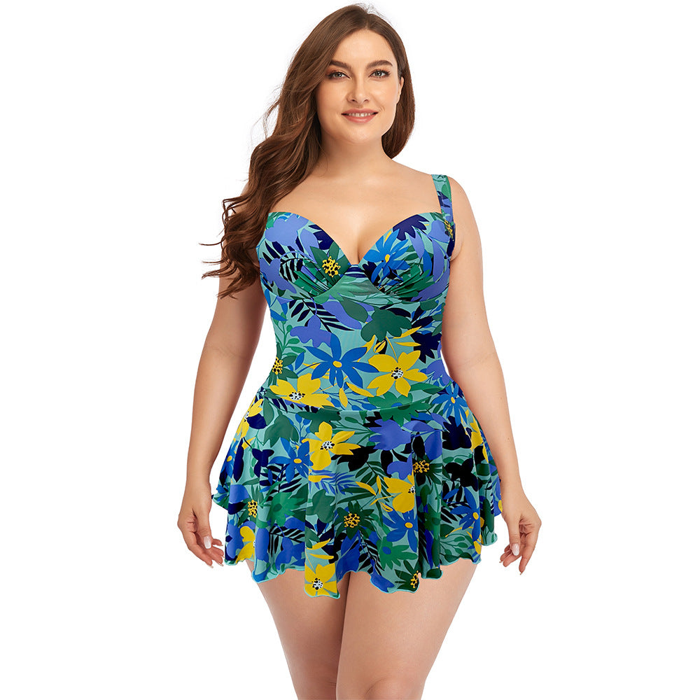 One-piece Plus Size Swimsuit Skirt Solid Color Skin-friendly Fabric Swimsuit