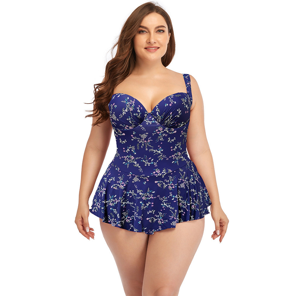 One-piece Plus Size Swimsuit Skirt Solid Color Skin-friendly Fabric Swimsuit