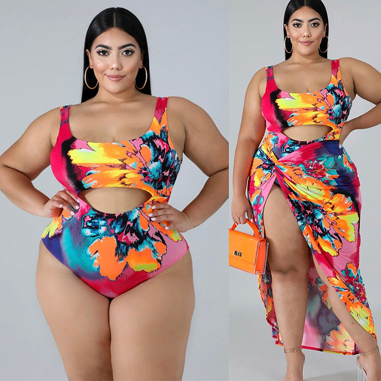 Traje de baño de talla grande Falda de una pieza con estampado Traje de baño de talla grande