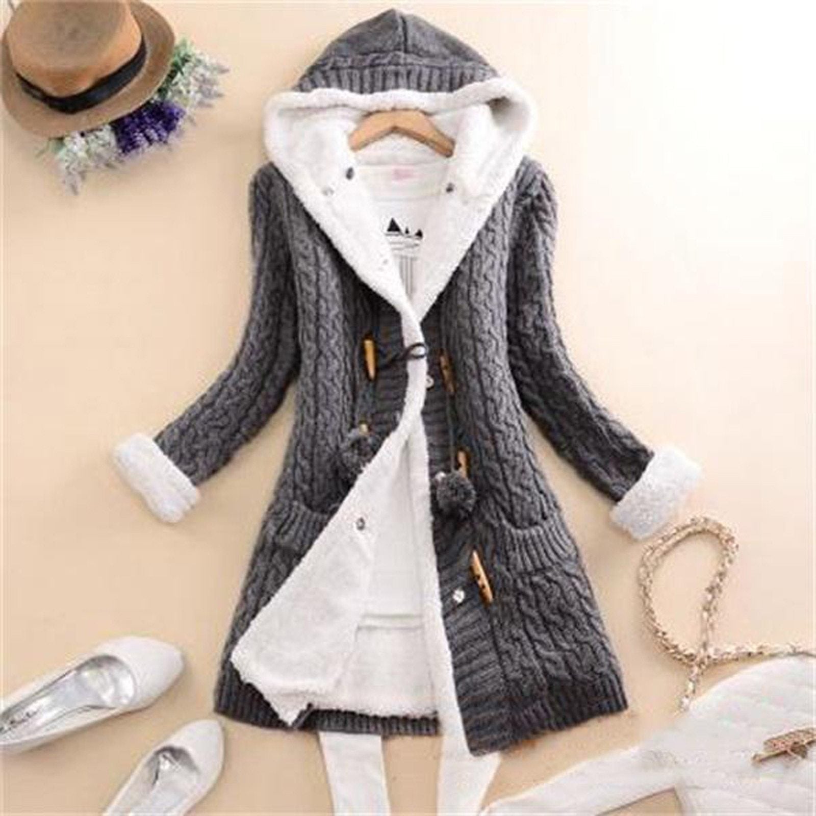 Women's Clothing With Warm Plush Cardigan Horn Button