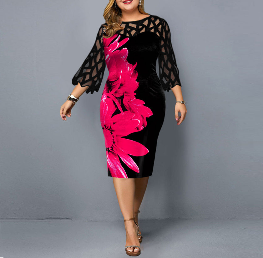 Lace Stitching Plus Size Women Dress