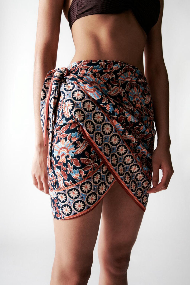 Retro Ethnic Print Sarong Short Skirt