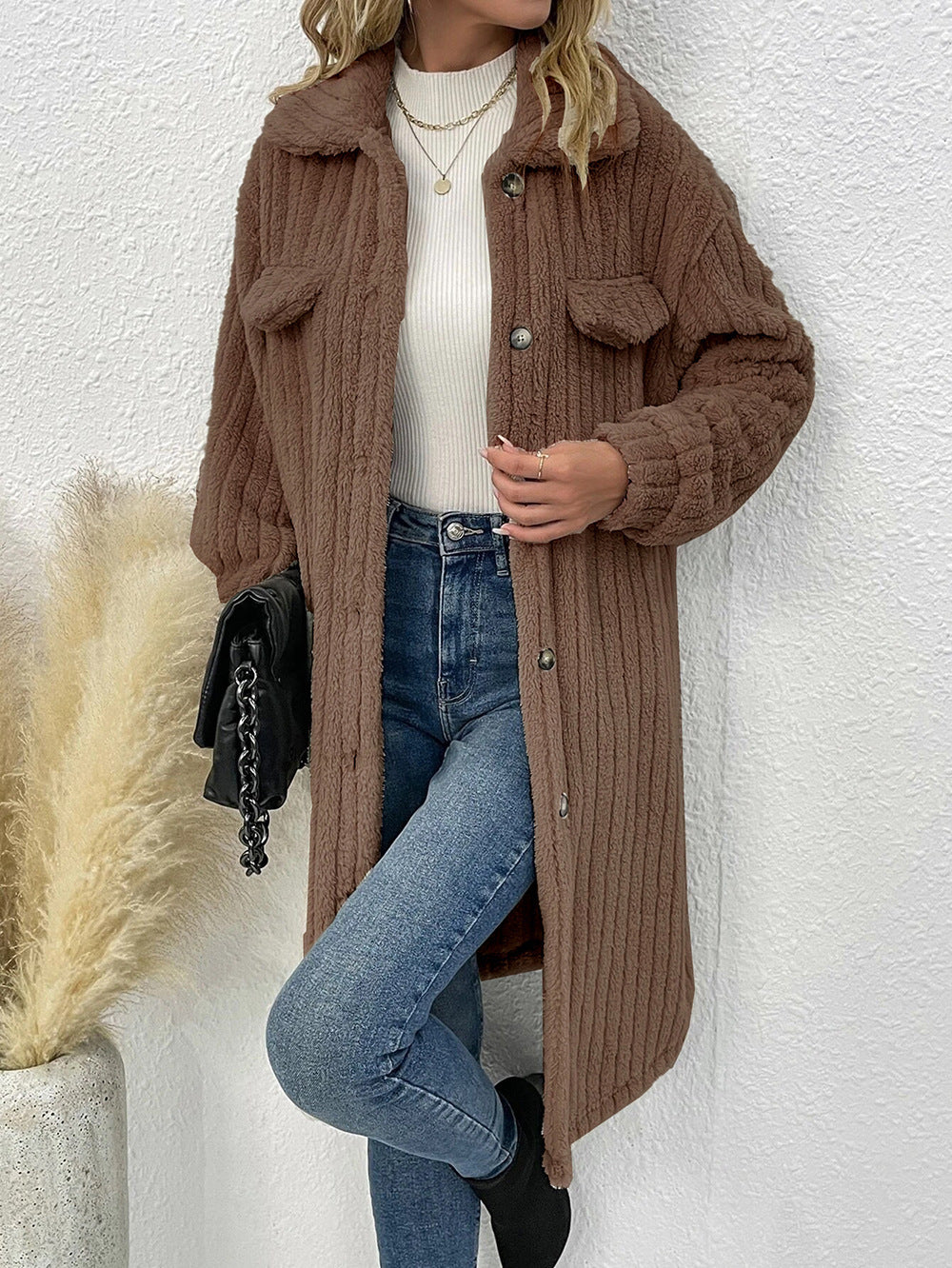 Autumn And Winter Women's Lapel Plush Top Coat