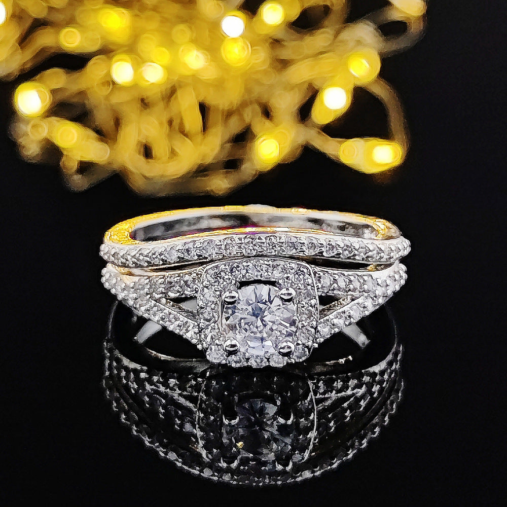 Luxury Square Full Diamond S925 Sterling Silver Combined Ring Set