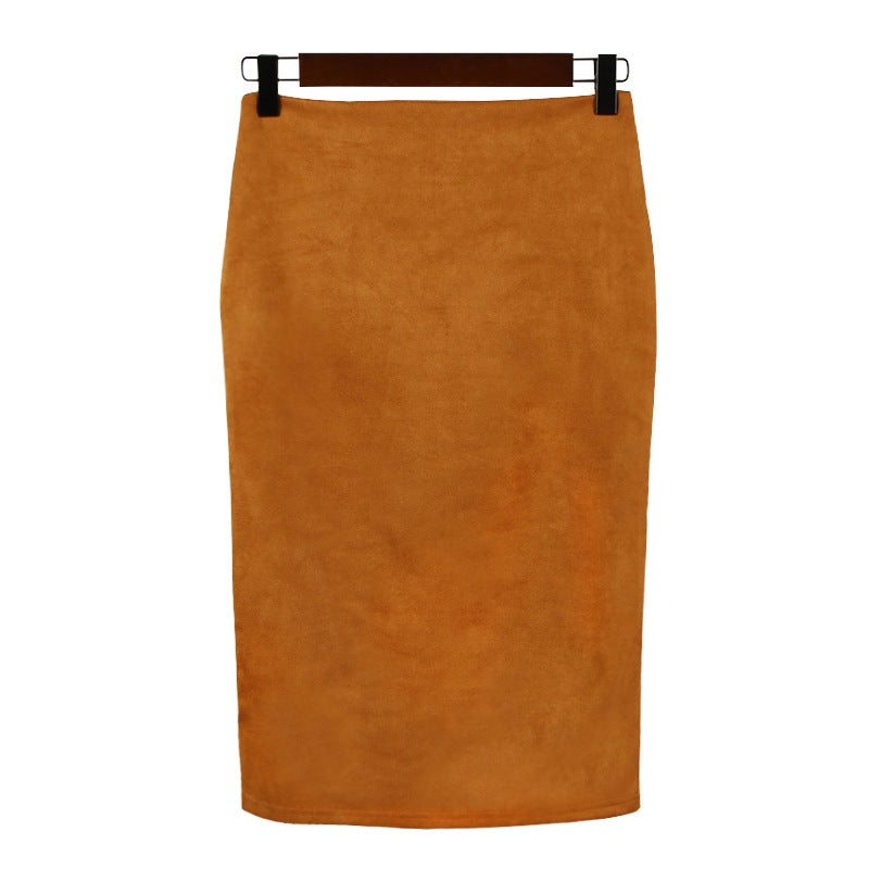 Solid color split deerskin velvet skirt