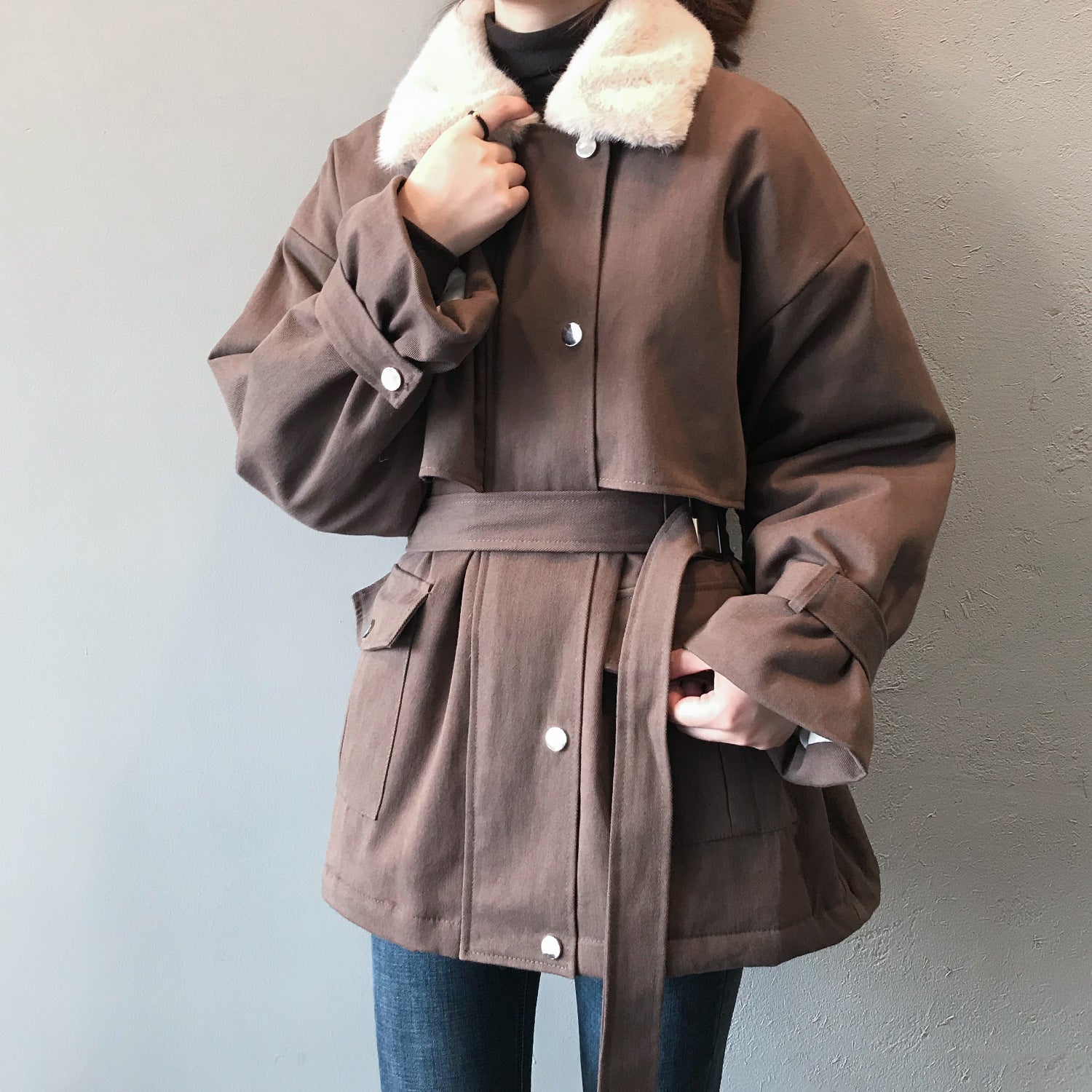 Women's mink fleece collar cotton jacket