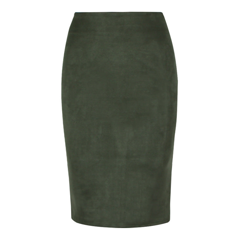 Solid color split deerskin velvet skirt