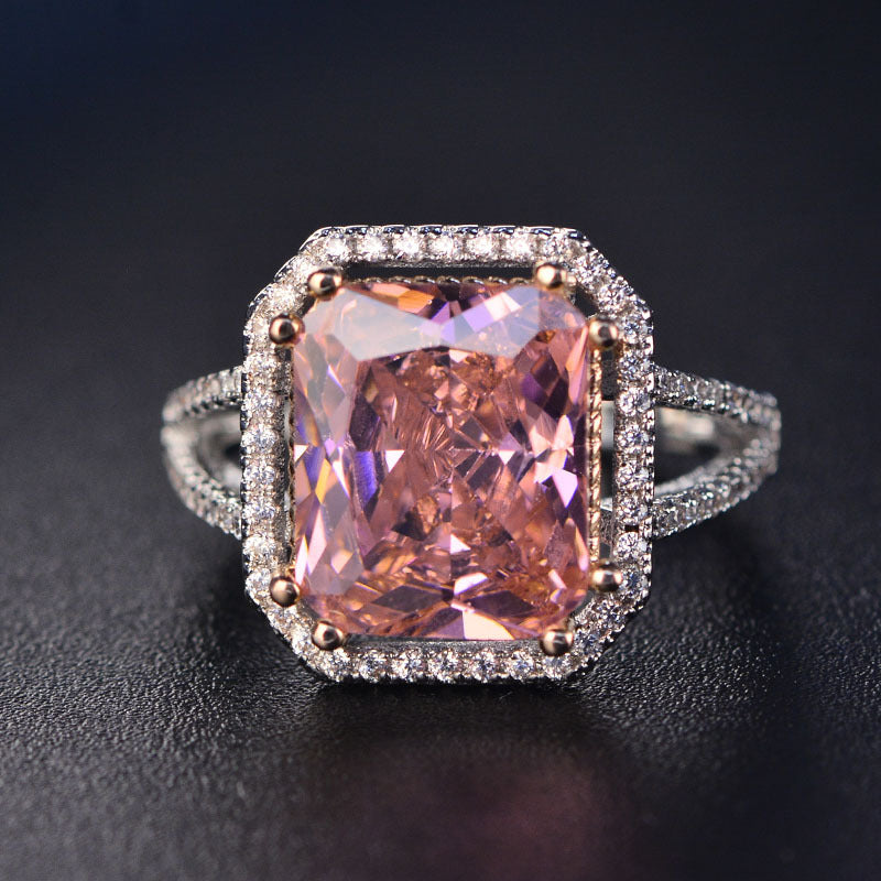 Women's square pink full diamond ring