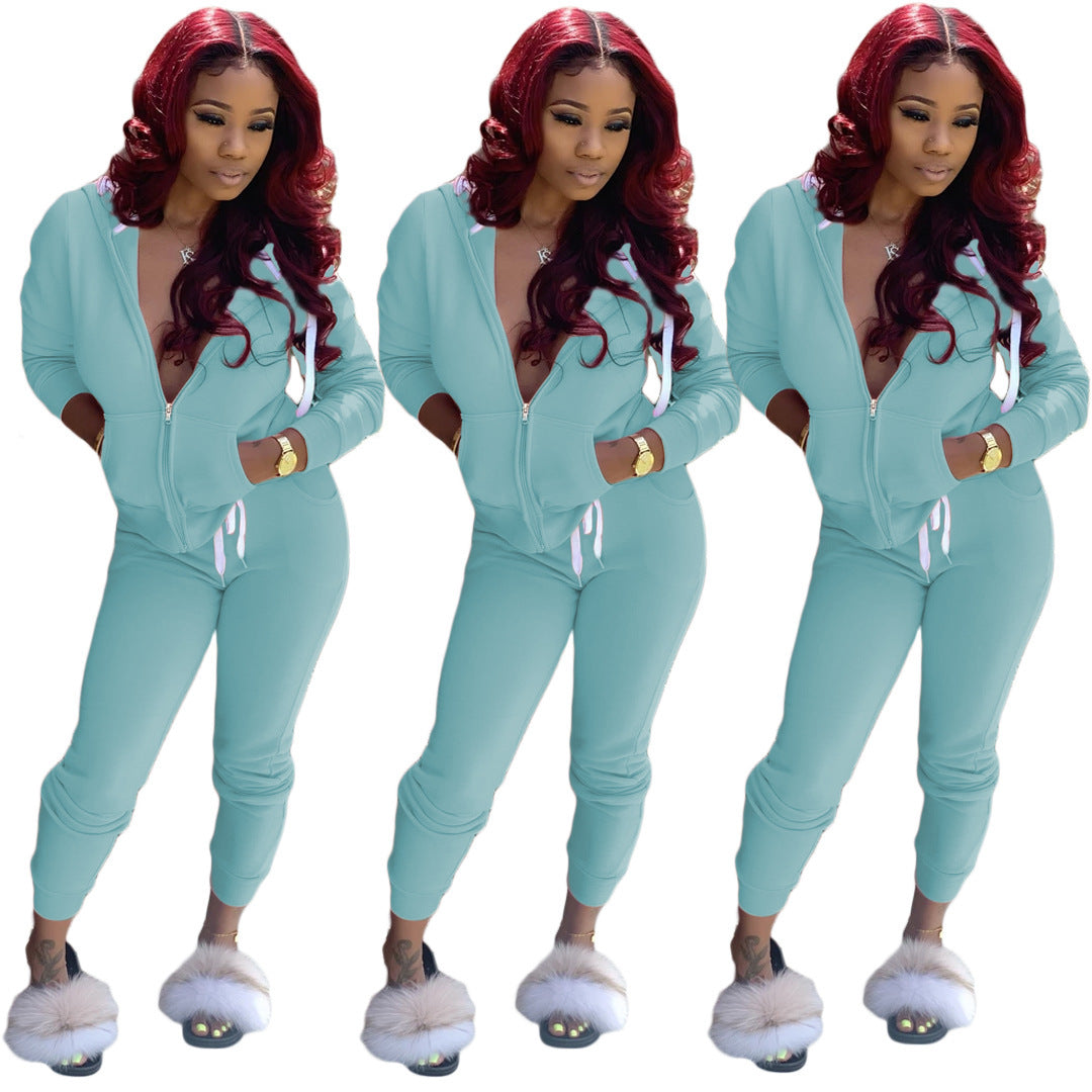 Pure Color Sweatshirt Suit Sports Two-Piece Suit