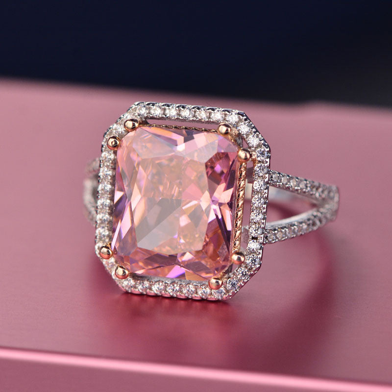 Women's square pink full diamond ring