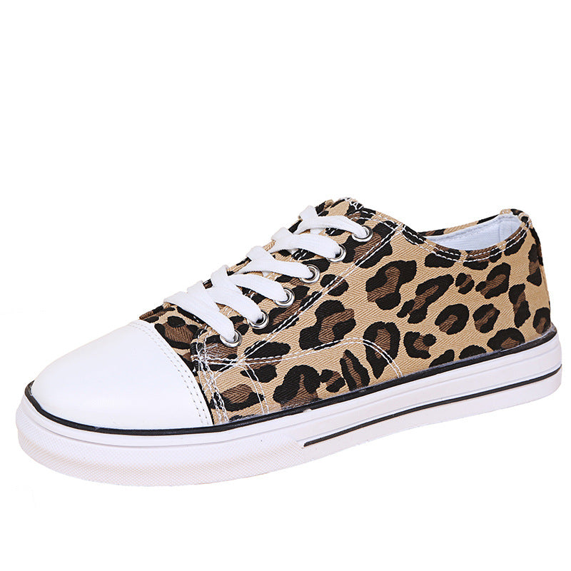 Women's Thick-soled Leopard Print Colorblock Lace-up Casual Sneakers