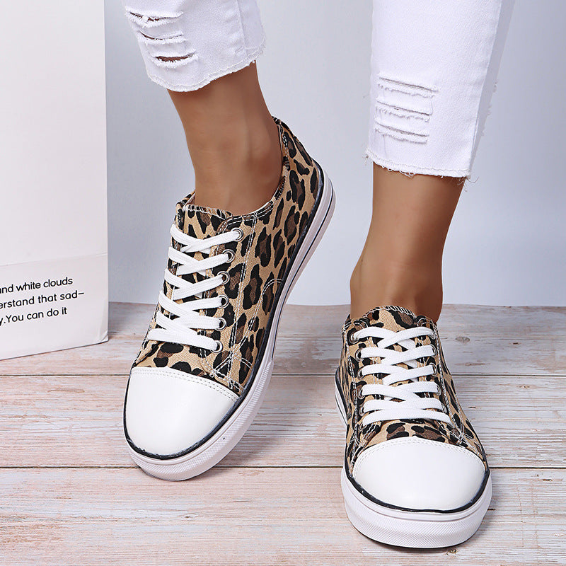 Women's Thick-soled Leopard Print Colorblock Lace-up Casual Sneakers