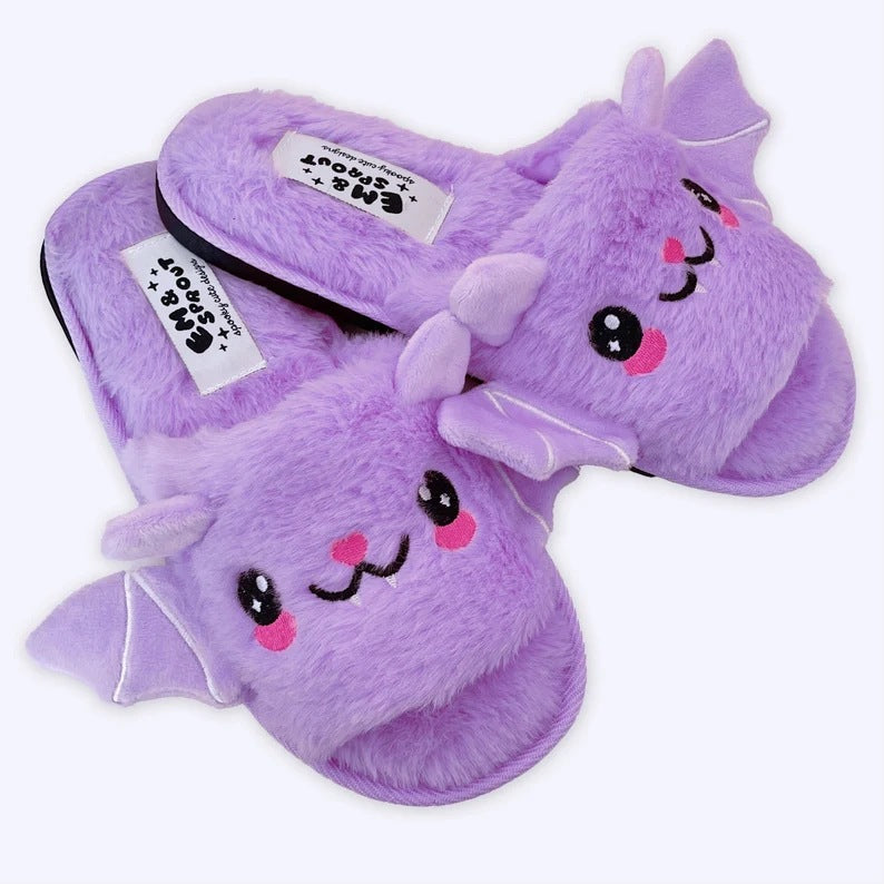 Cute Bat Slippers Halloween Shoes Winter Warm Home Slippers Women Men