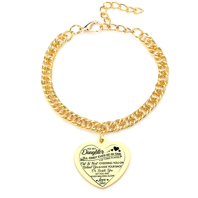 Gold Color To My Daughter Heart Pendant Thick Chain Bracelets For Women