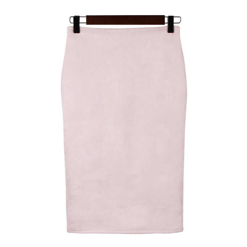 Solid color split deerskin velvet skirt