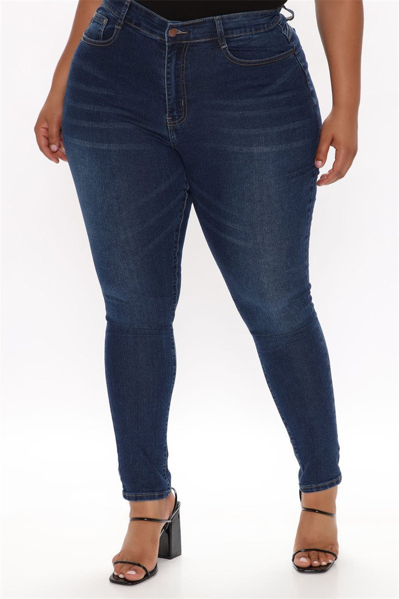 Plus Size Pencil Slim Jeans Stretch Women's Denim Pants Blue