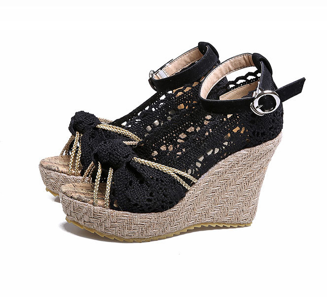 Lace wedge sandals