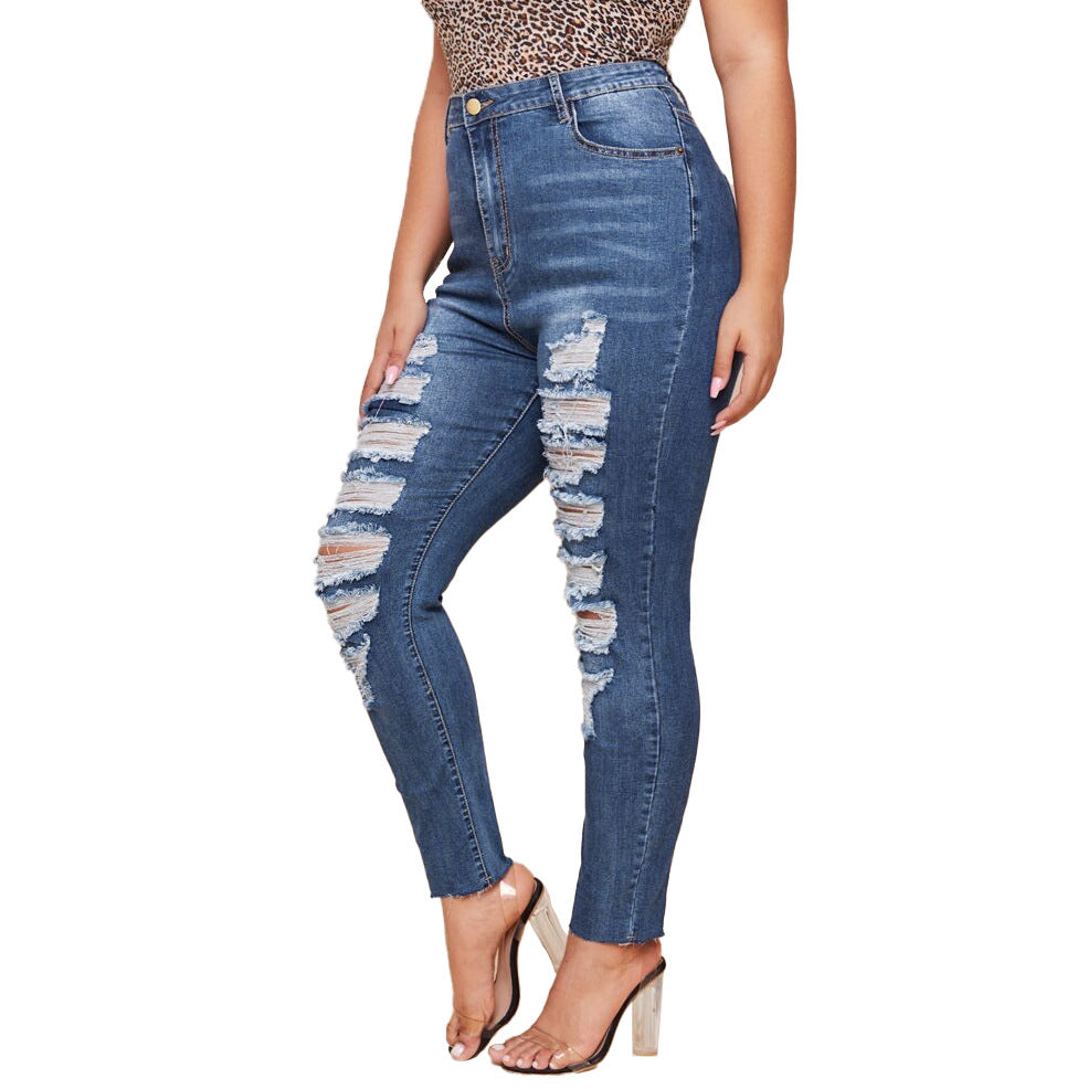 Washed Ripped Plus Size MM Slim Plus Size Pencil Pants