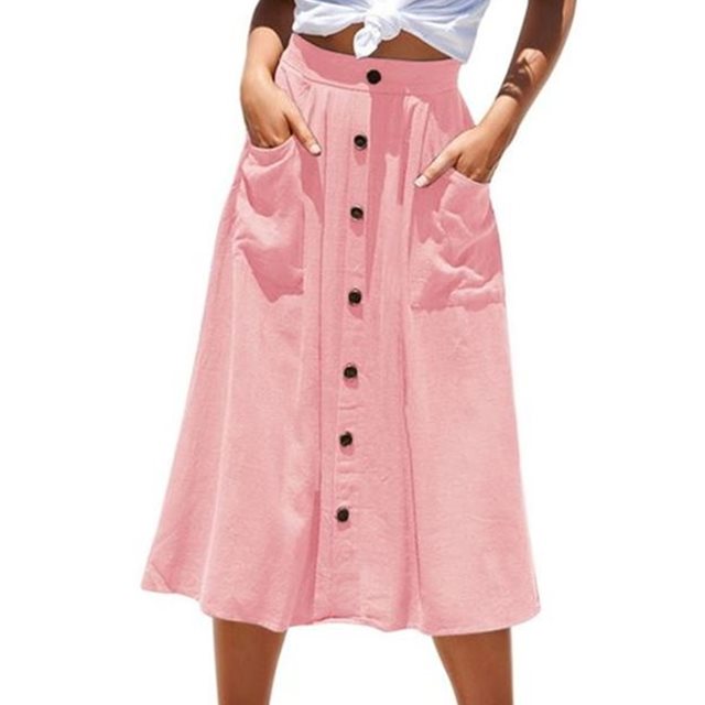 Single Breasted Buttons Midi Skirt Pocket