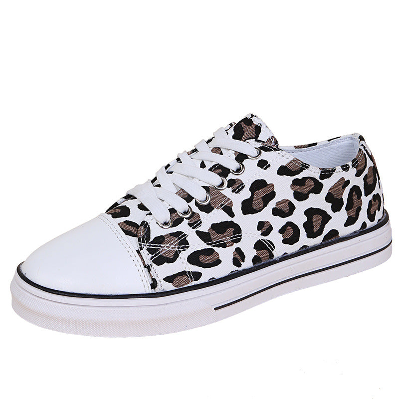 Women's Thick-soled Leopard Print Colorblock Lace-up Casual Sneakers