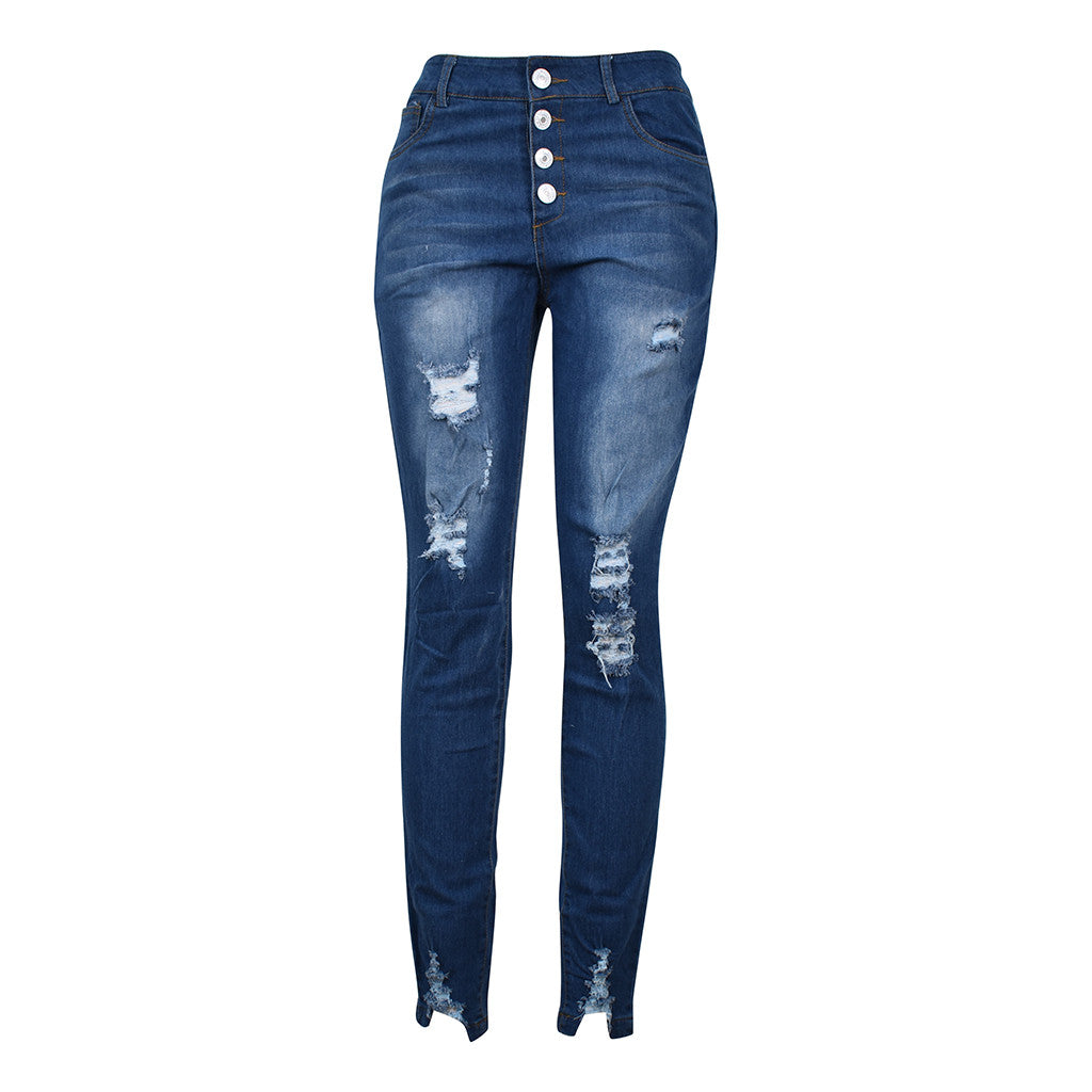 Pin buckle slim fit jeans