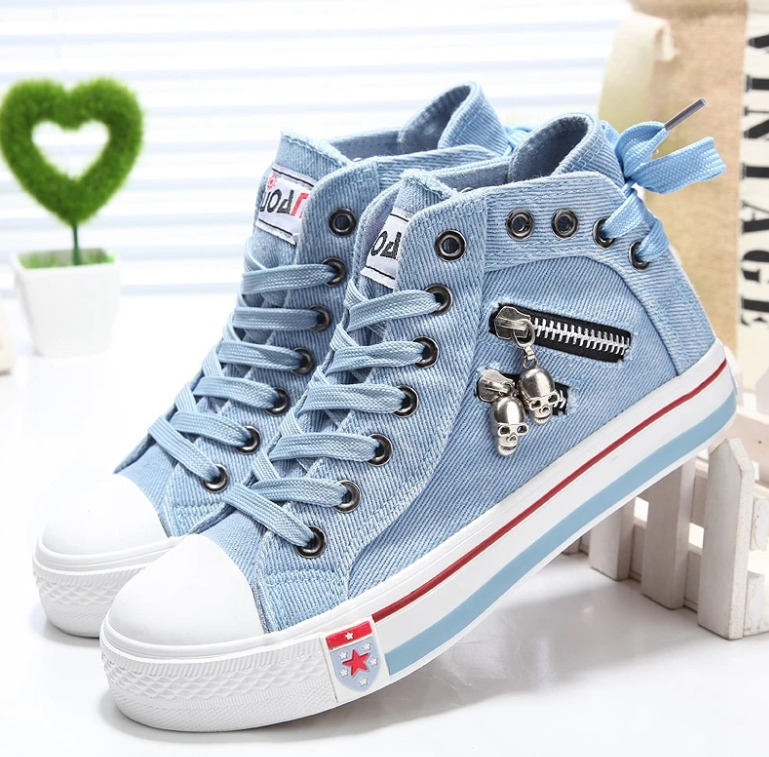 Women's zipper high-top canvas shoes