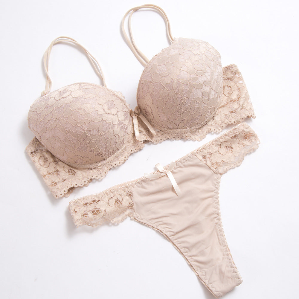 Oversized lace bra and thong set