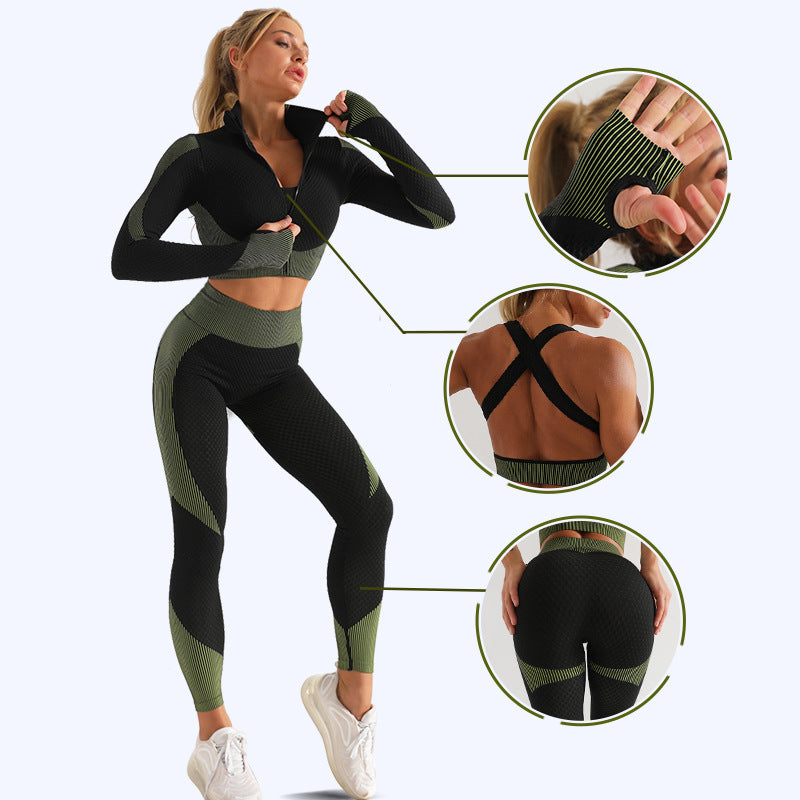 Seamless Quick-drying Yoga Suit Outerwear Three-piece Set