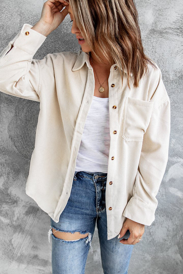 Women's New Fall Winter Shirt Jacket Corduroy Top