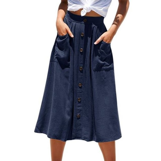 Single Breasted Buttons Midi Skirt Pocket