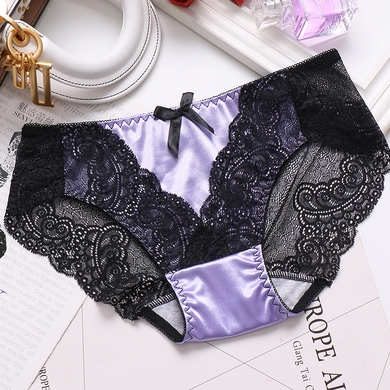 Hollow Transparent Lace Sexy Mid-waist Seamless Breathable Ice Silk Panties