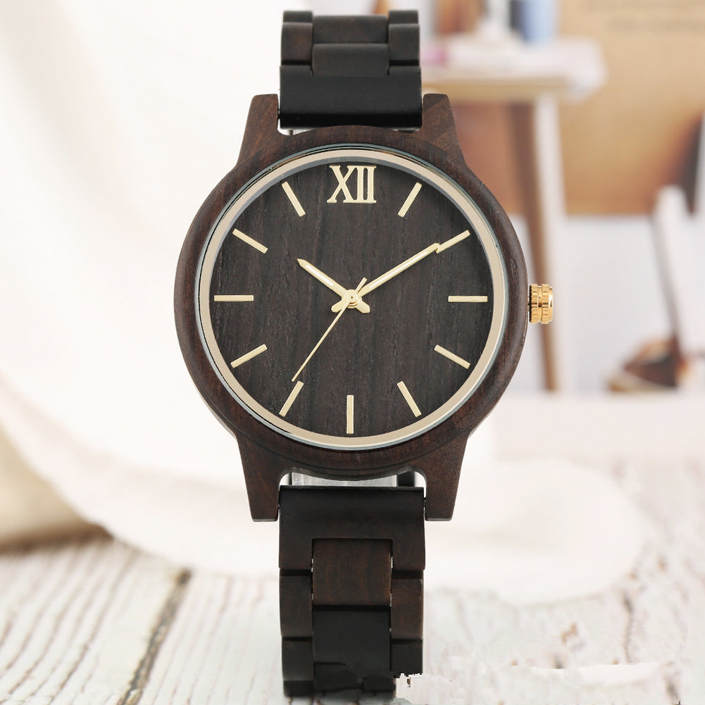 Women's large dial wooden watch