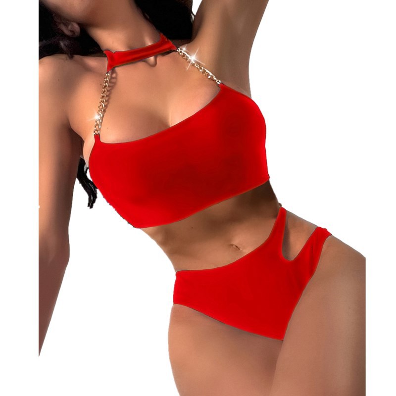 Suspended Neck Tie Up Split Swimsuit