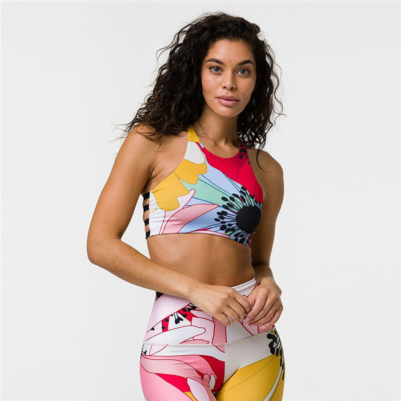 Conjunto de fitness de yoga sin espalda estampado