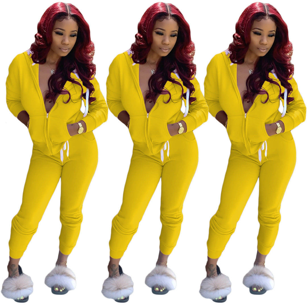 Pure Color Sweatshirt Suit Sports Two-Piece Suit