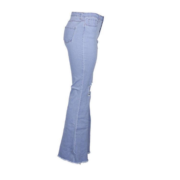 Vintage shredded solid color flared jeans