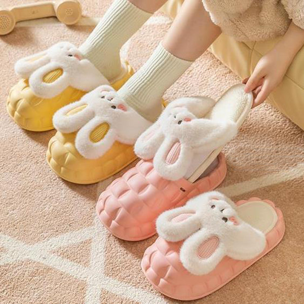 Cute Rabbit Shoes Winter Fuzzy Slippers Women Detachable Washable House Shoes