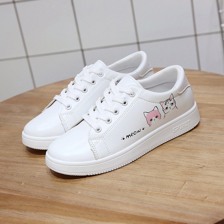 Leather Small White Shoes, Women's Flat Shoes, Women's Shoes, Cat White Shoes